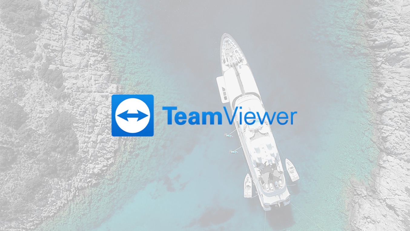 Photo of a a yacht with the teamviewer logo.