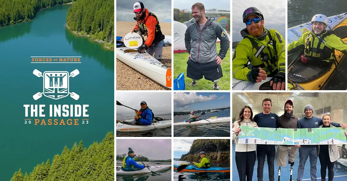 A montage of people on kayaks at the Inside Passage event.