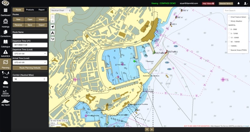 Yacht navigation software on a desktop computer