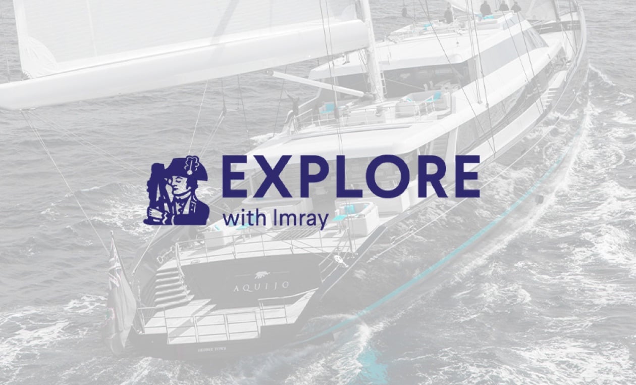 Photo of a yacht with the Explore with Imray logo.