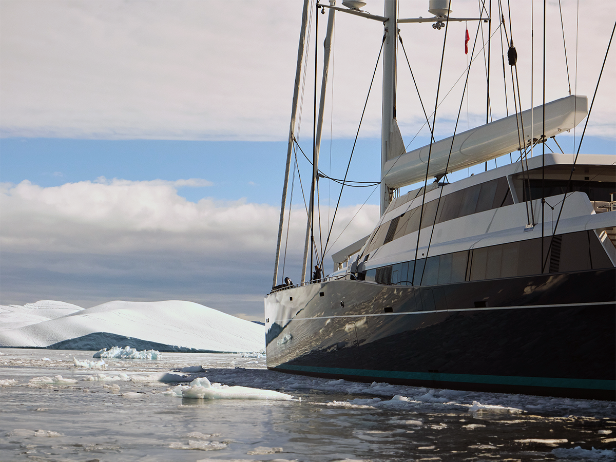 Superyacht AQuiJo in the Arctic with icebergs