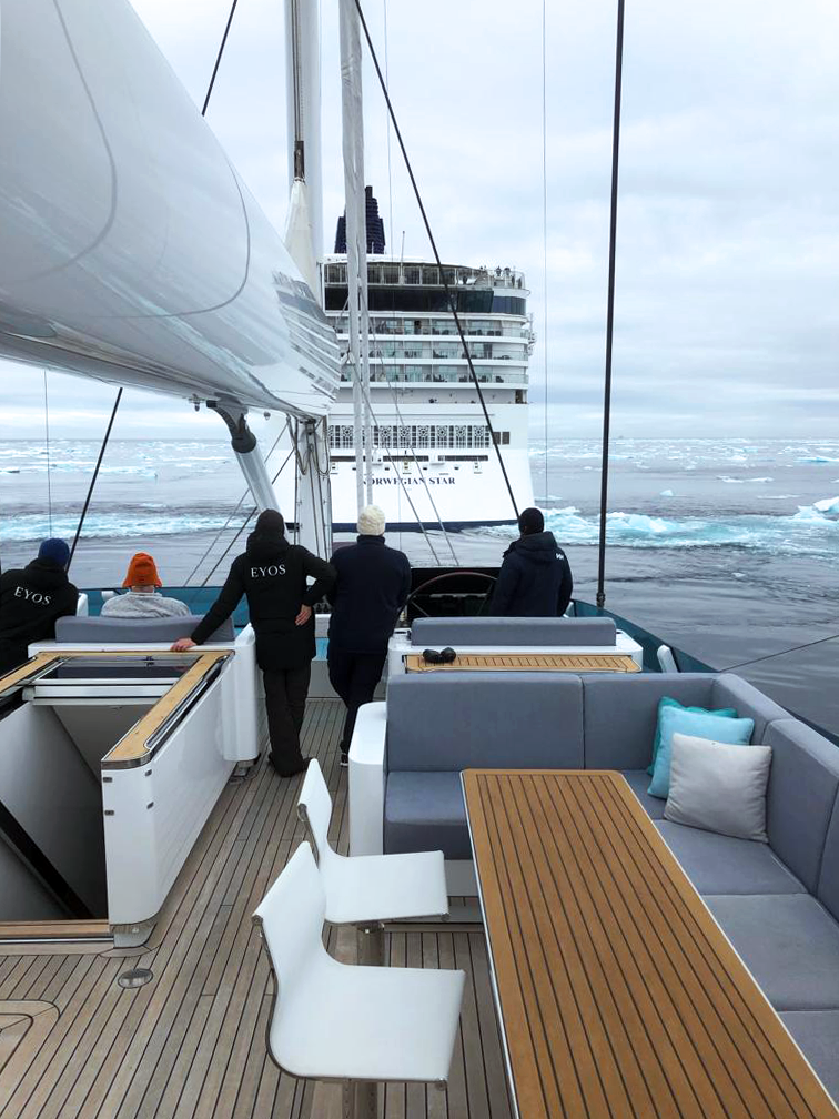Crew onboard AquiJo following cruise ship Norwegian Star
